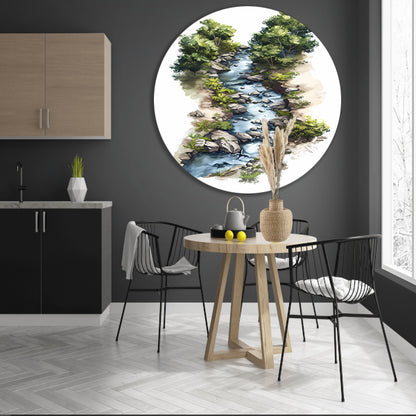 Digitale Rivierlandschap Kunst aluminium muurcirkel