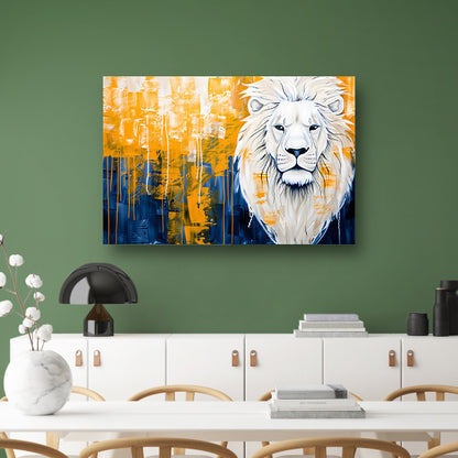 Realistische leeuw met abstracte kleurenachtergrond canvas met baklijst