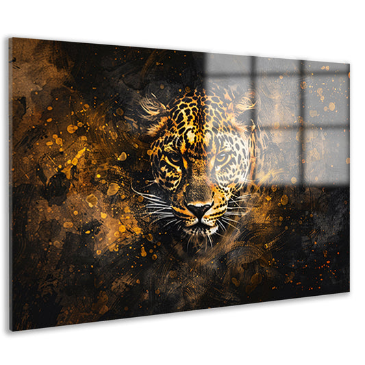Dynamisch abstract luipaard portret in kleuren acrylglas