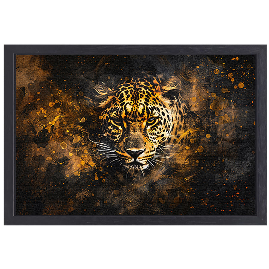 Dynamisch abstract luipaard portret in kleuren canvas met baklijst