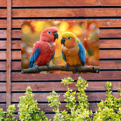 Twee papegaaien op een tak tuinposter