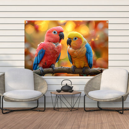 Twee papegaaien op een tak tuinposter