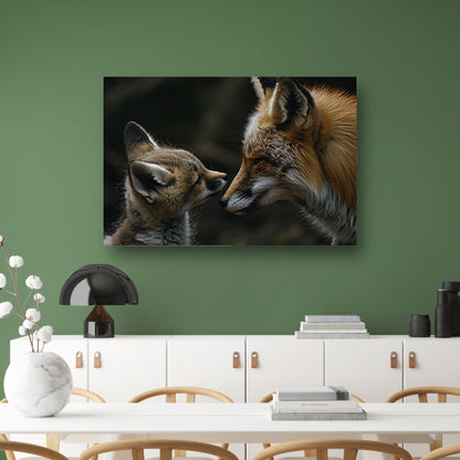 Intiem moment tussen vos en babyvos canvas
