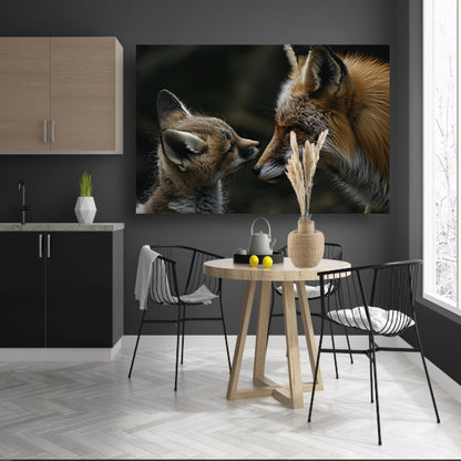 Intiem moment tussen vos en babyvos canvas