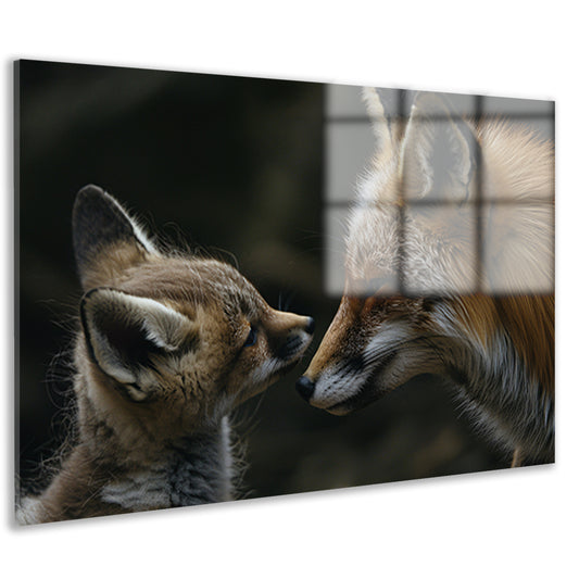 Intiem moment tussen vos en babyvos acrylglas