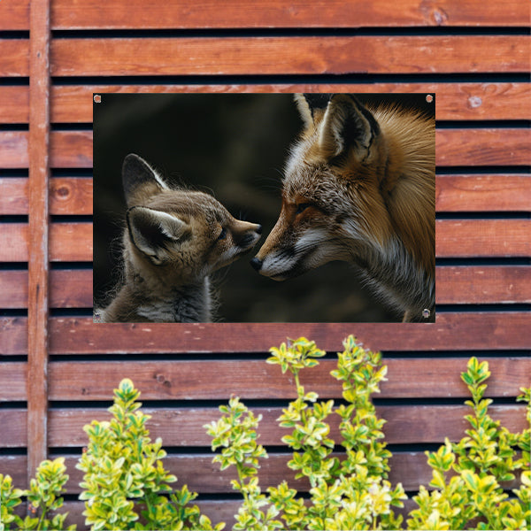 Intiem moment tussen vos en babyvos tuinposter