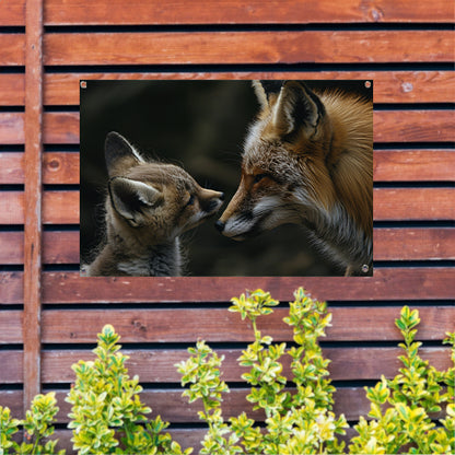 Intiem moment tussen vos en babyvos tuinposter