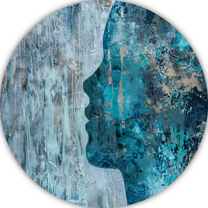 Abstract Gezicht in Blauw, Zwart en Grijs forex muurcirkel