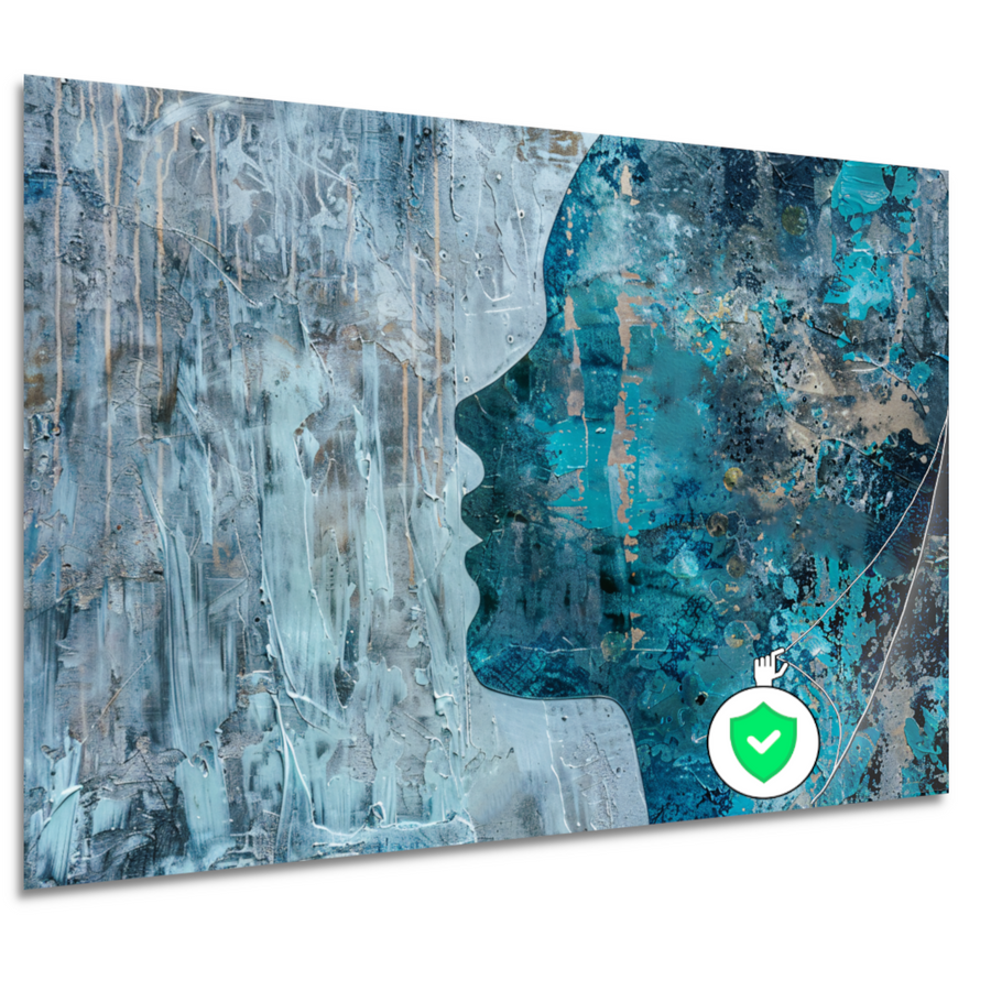 Abstract Gezicht in Blauw, Zwart en Grijs poster