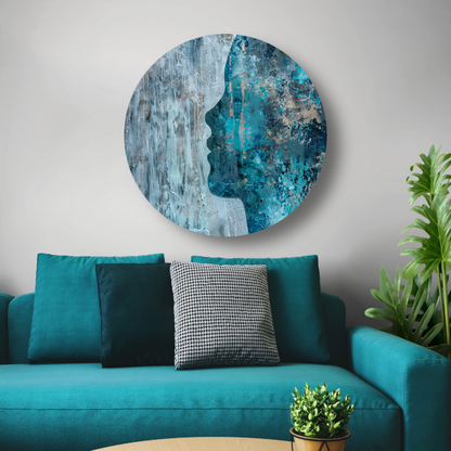 Abstract Gezicht in Blauw, Zwart en Grijs forex muurcirkel