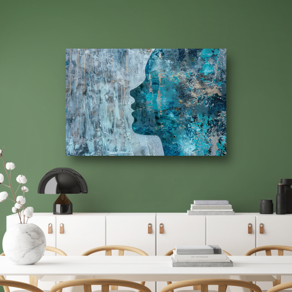 Abstract Gezicht in Blauw, Zwart en Grijs canvas