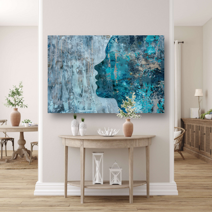 Abstract Gezicht in Blauw, Zwart en Grijs canvas