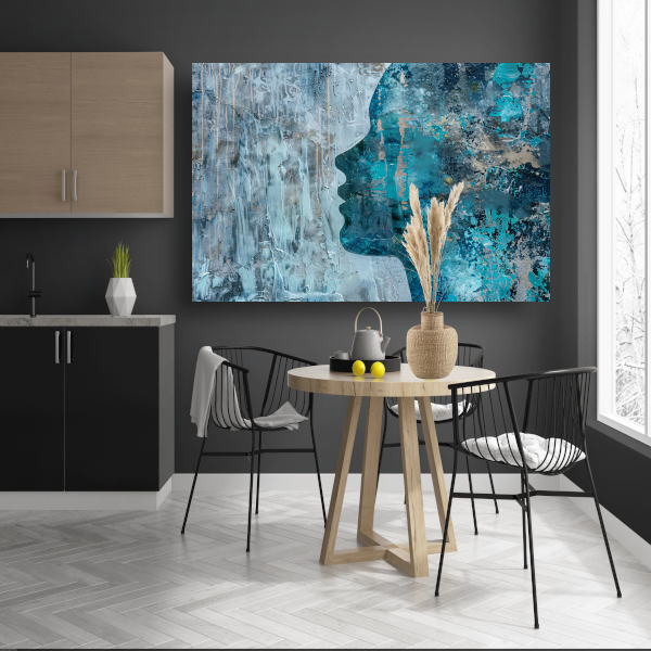 Abstract Gezicht in Blauw, Zwart en Grijs canvas
