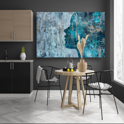 Abstract Gezicht in Blauw, Zwart en Grijs poster