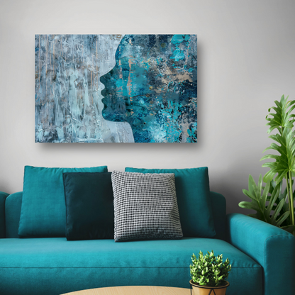 Abstract Gezicht in Blauw, Zwart en Grijs canvas