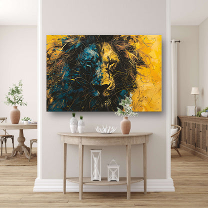 Dynamisch abstract schilderij van een leeuw acrylglas