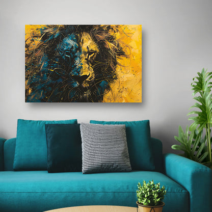 Dynamisch abstract schilderij van een leeuw acrylglas