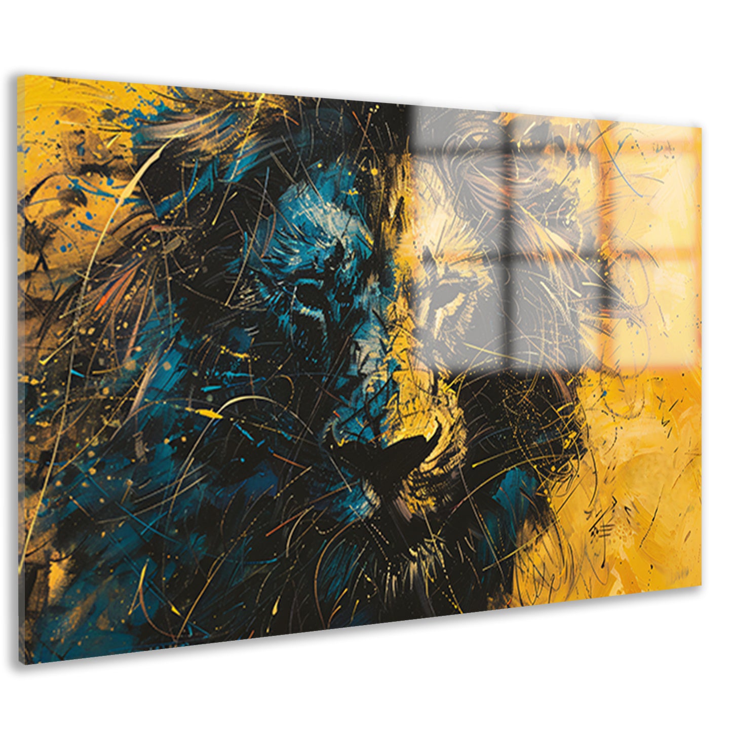 Dynamisch abstract schilderij van een leeuw acrylglas