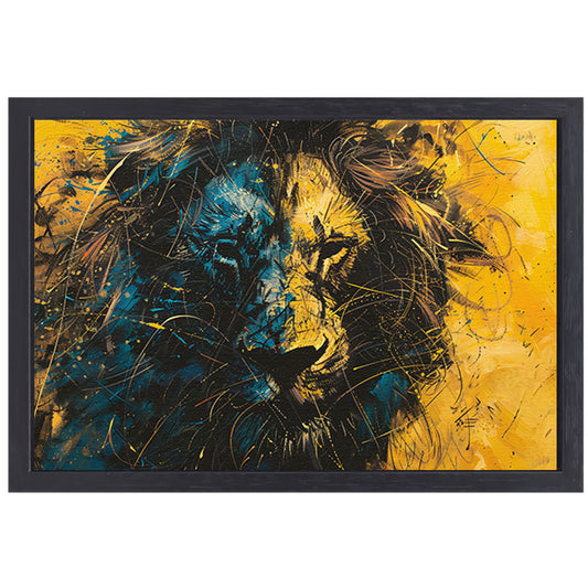 Dynamisch abstract schilderij van een leeuw canvas met baklijst
