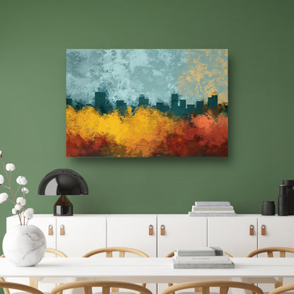 Kleurrijke abstracte skyline met natuur poster