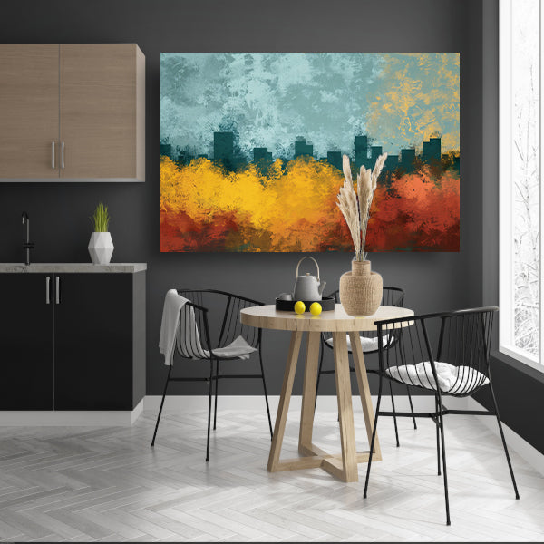 Kleurrijke abstracte skyline met natuur poster