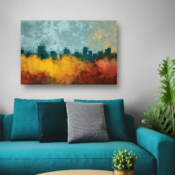 Kleurrijke abstracte skyline met natuur poster