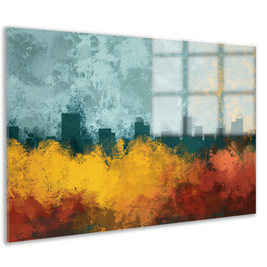 Kleurrijke abstracte skyline met natuur acrylglas