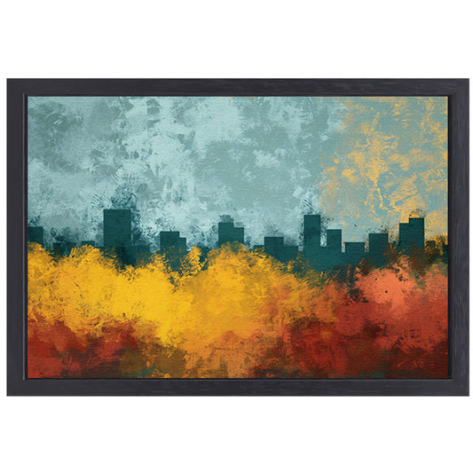 Kleurrijke abstracte skyline met natuur canvas met baklijst