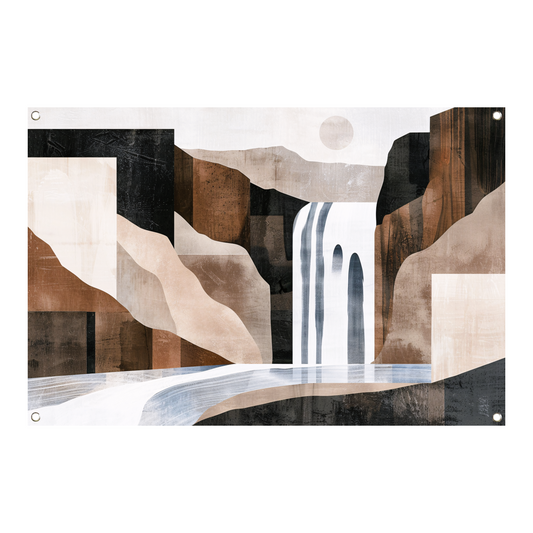 Minimalistische waterval in monochrome aardetinten tuinposter