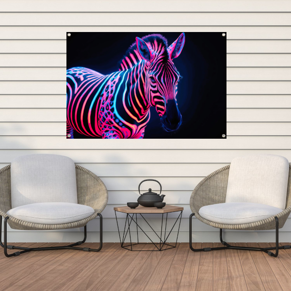 Futuristische neon zebra kunstafbeelding tuinposter