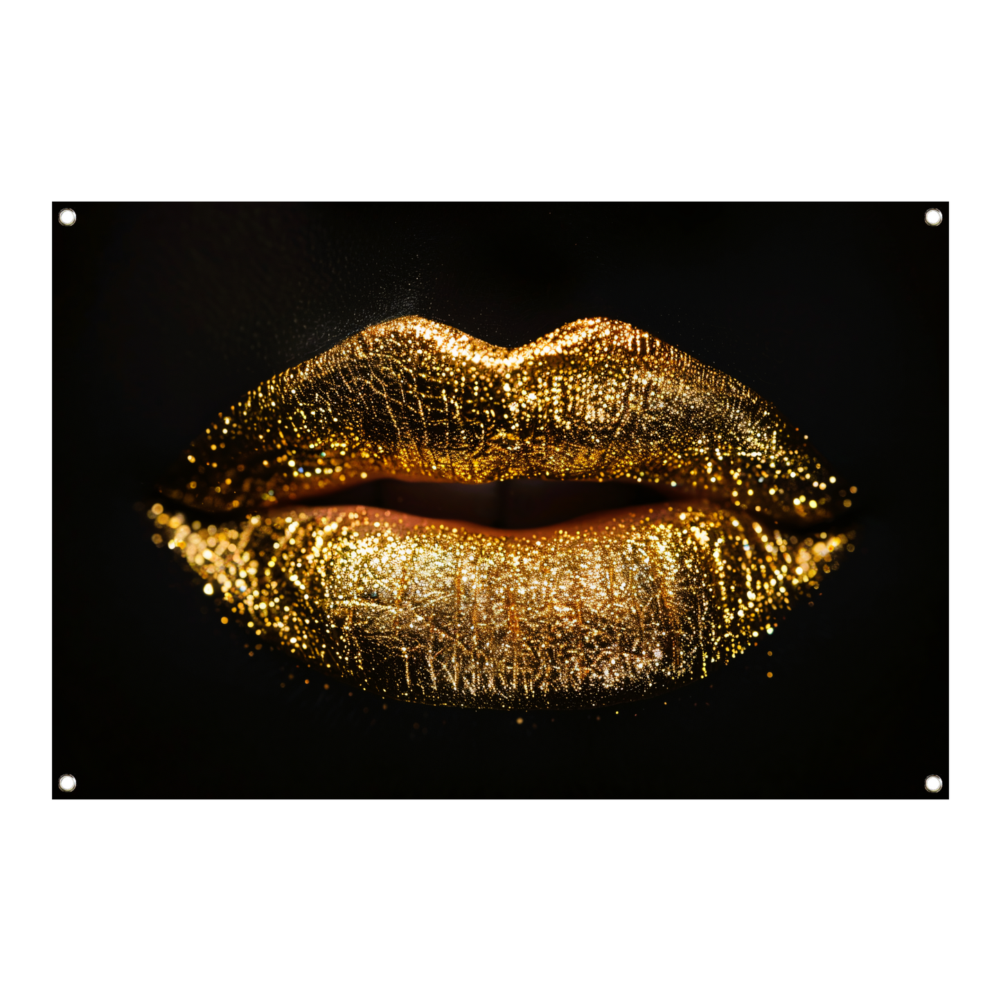 Dramatische Gouden Glitter Lippen Close-up tuinposter