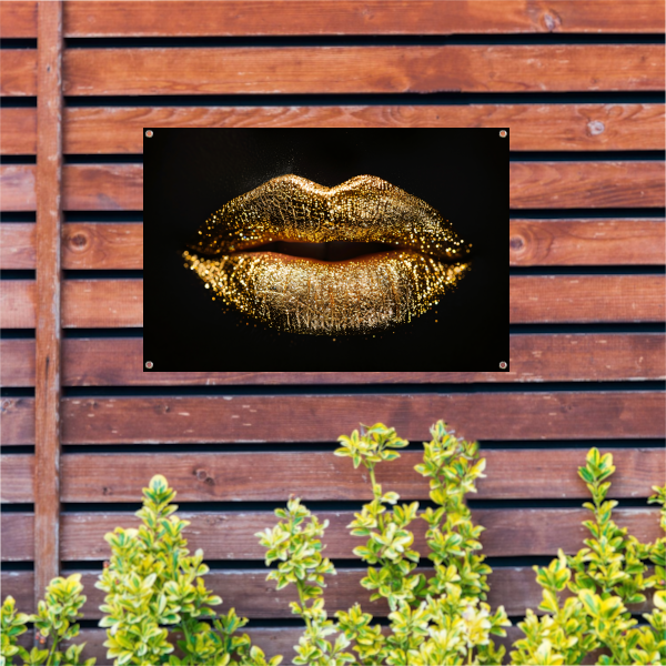 Dramatische Gouden Glitter Lippen Close-up tuinposter