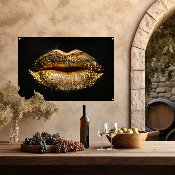 Dramatische Gouden Glitter Lippen Close-up tuinposter