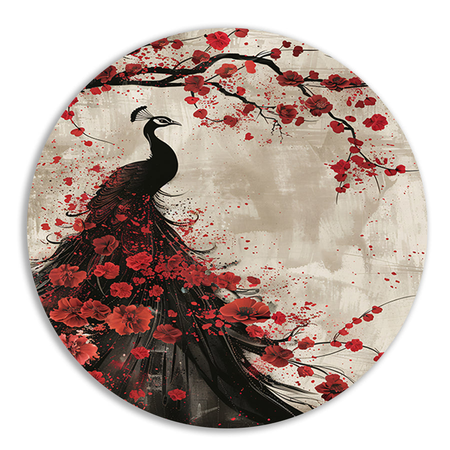 Elegante pauw met rode bloemen forex muurcirkel