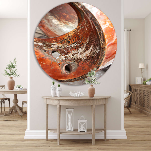 Abstract Schilderij van Gecorrodeerd Koper aluminium muurcirkel