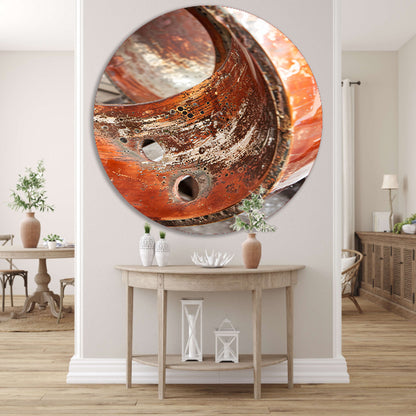 Abstract Schilderij van Gecorrodeerd Koper aluminium muurcirkel