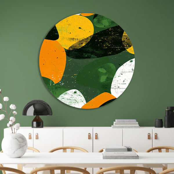 Abstract Kleurenexplosie op Groen aluminium muurcirkel