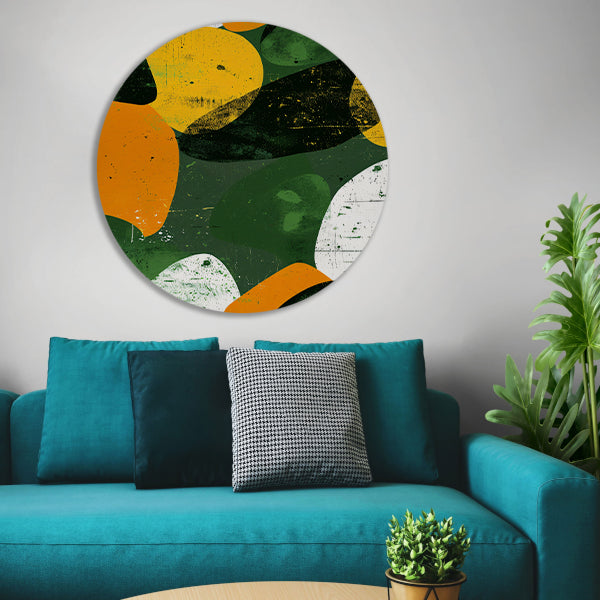 Abstract Kleurenexplosie op Groen aluminium muurcirkel