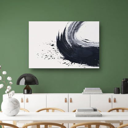 Zwarte Borstelstreek met Spetters op Wit acrylglas