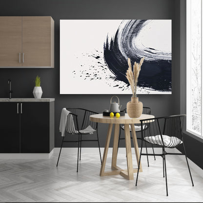 Zwarte Borstelstreek met Spetters op Wit acrylglas