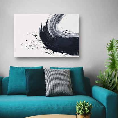 Zwarte Borstelstreek met Spetters op Wit acrylglas