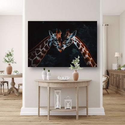 Twee giraffen in een intiem moment canvas