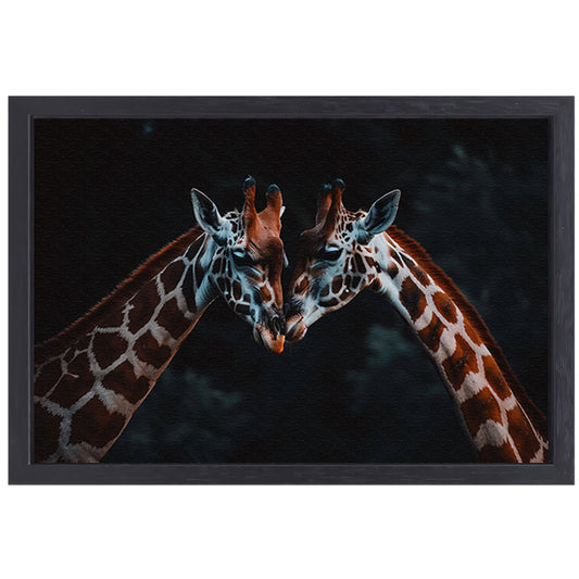 Twee giraffen in een intiem moment canvas met baklijst