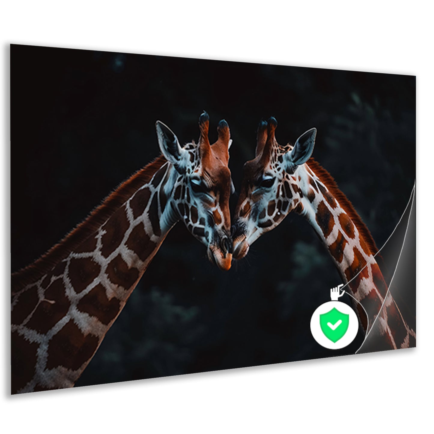 Twee giraffen in een intiem moment poster