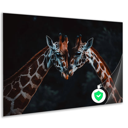 Twee giraffen in een intiem moment poster
