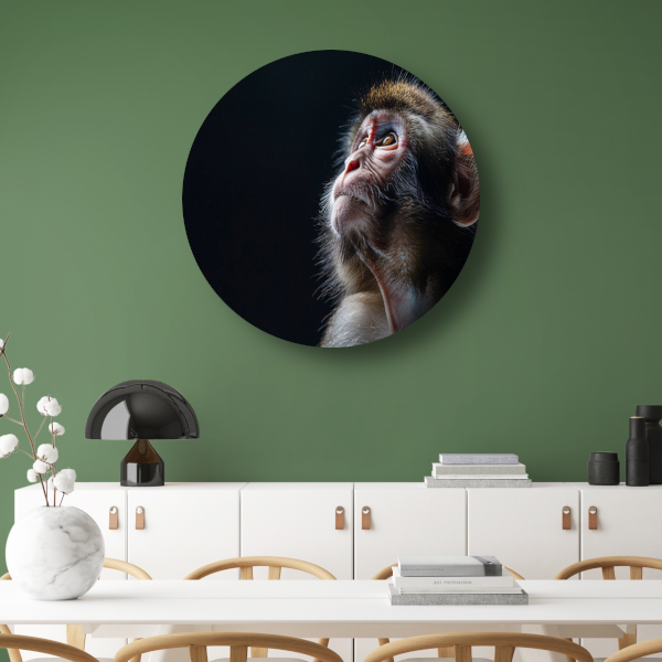 Reflecterende aap in donkere achtergrond aluminium muurcirkel
