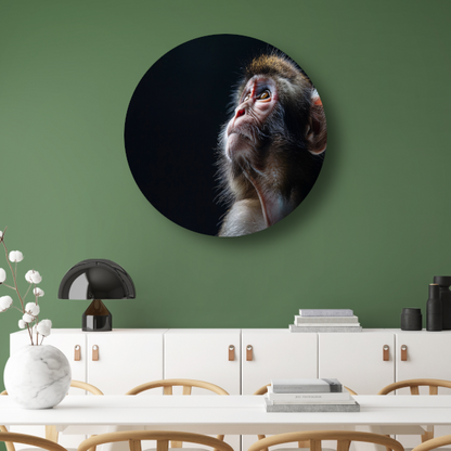 Reflecterende aap in donkere achtergrond aluminium muurcirkel