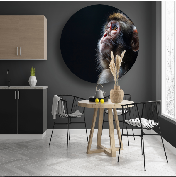 Reflecterende aap in donkere achtergrond aluminium muurcirkel