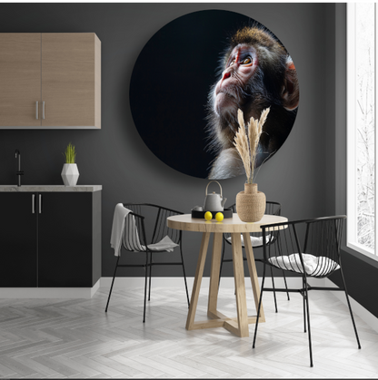 Reflecterende aap in donkere achtergrond aluminium muurcirkel
