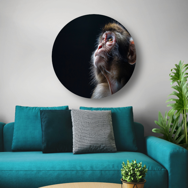 Reflecterende aap in donkere achtergrond aluminium muurcirkel
